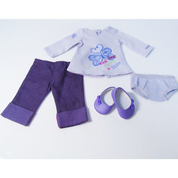 American Girl Doll Clothes REAL ME MEET OUTFIT Purple Pants Tunic Shoes Panties - Picture 7 of 7